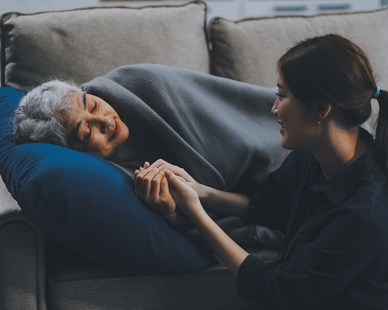 happy family Granddaughter takes care of her grandmother with wa