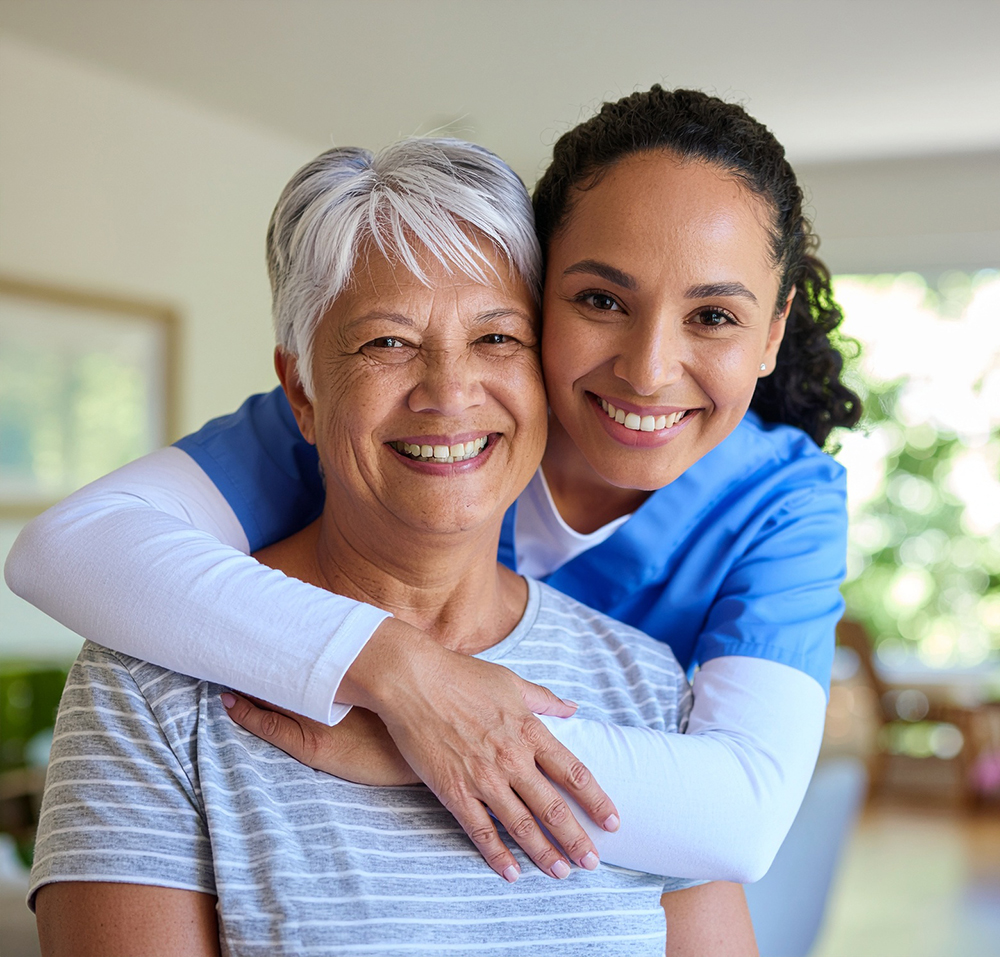 Warm Moment Between Caregiver and Senior at Home